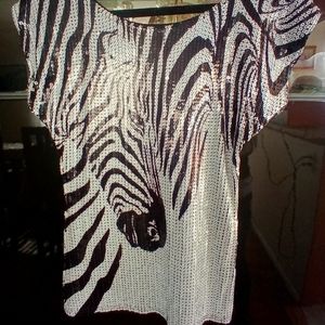 Black and white sequin top
